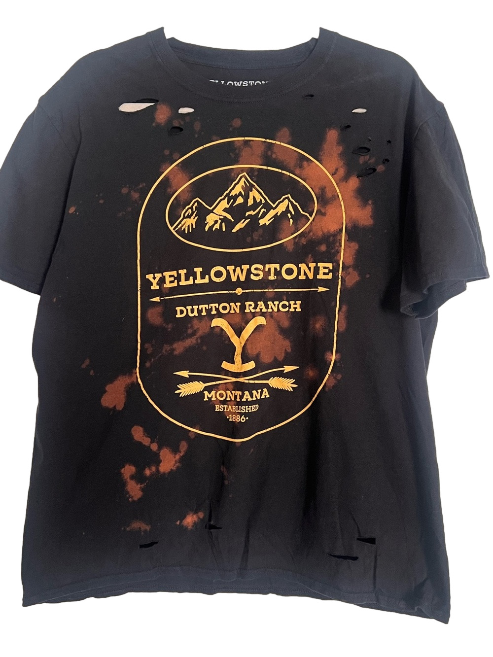 Yellowstone Dutton Ranch Upcycled Distressed Ripped Grunge Unisex T-Shirt - L